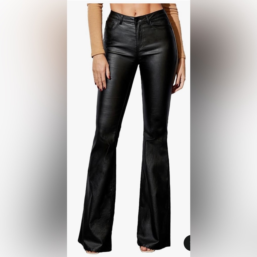 Black Leather Flared Pants